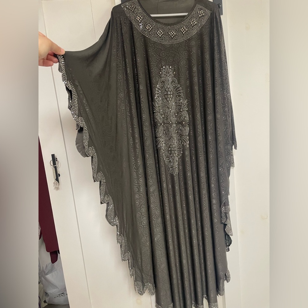 Dubai Luxury Embellished Kurta Kaftan Batwing Abaya w Matching Scarf Hijab Shawl